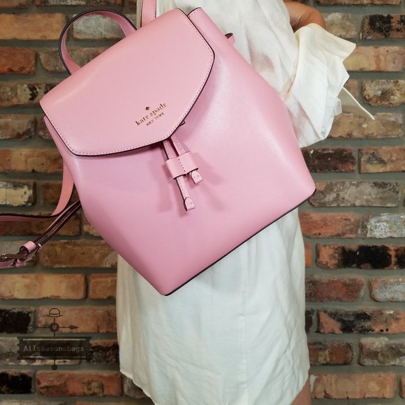 AUTHENTIC Kate Spade Lizzie Saffiano Leather Medium Flap Backpack CARNATION PINK main image 7